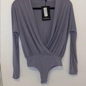 PrettyLittleThing Grey Long Sleeve Thong Bodysuit